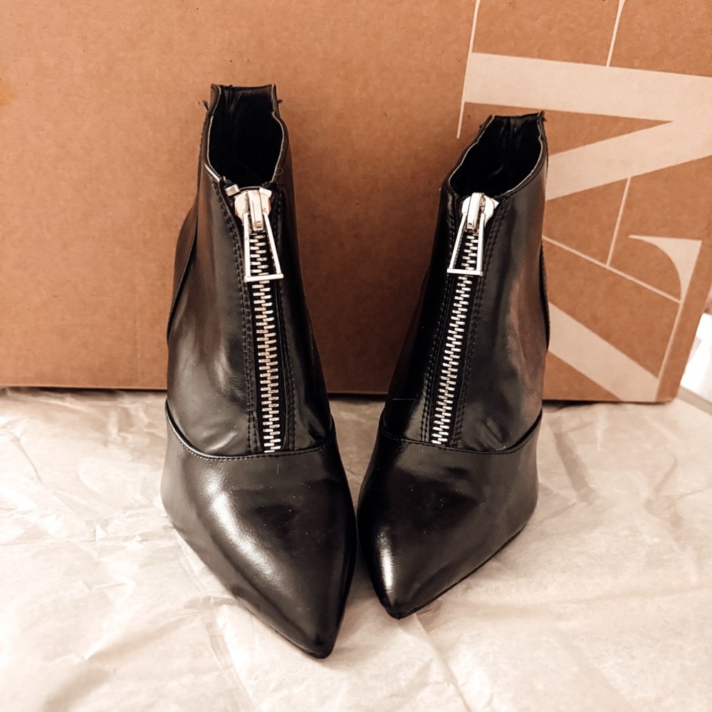 Zara Black Front-Zip Pointed Toe Ankle Boots